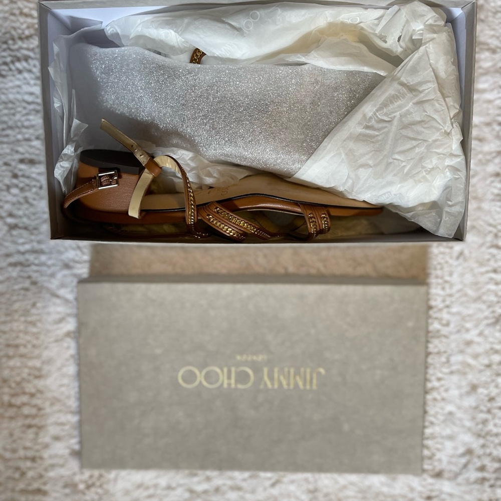 Jimmy Choo Nickel 35 Chain Detailed Block Heel Sandals